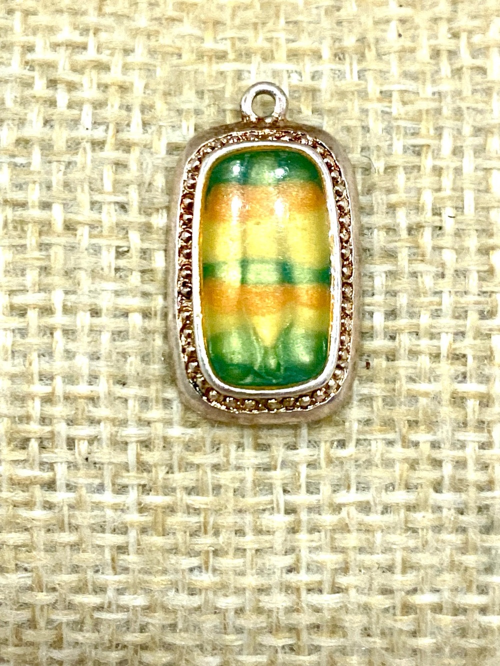 Vintage Green and Gold Rectangular Pendant